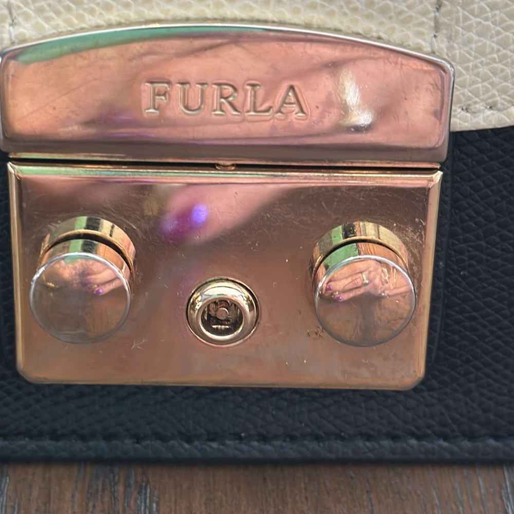 Furla Black and Cream Crossbody Bag EUC - Picture 2 of 9